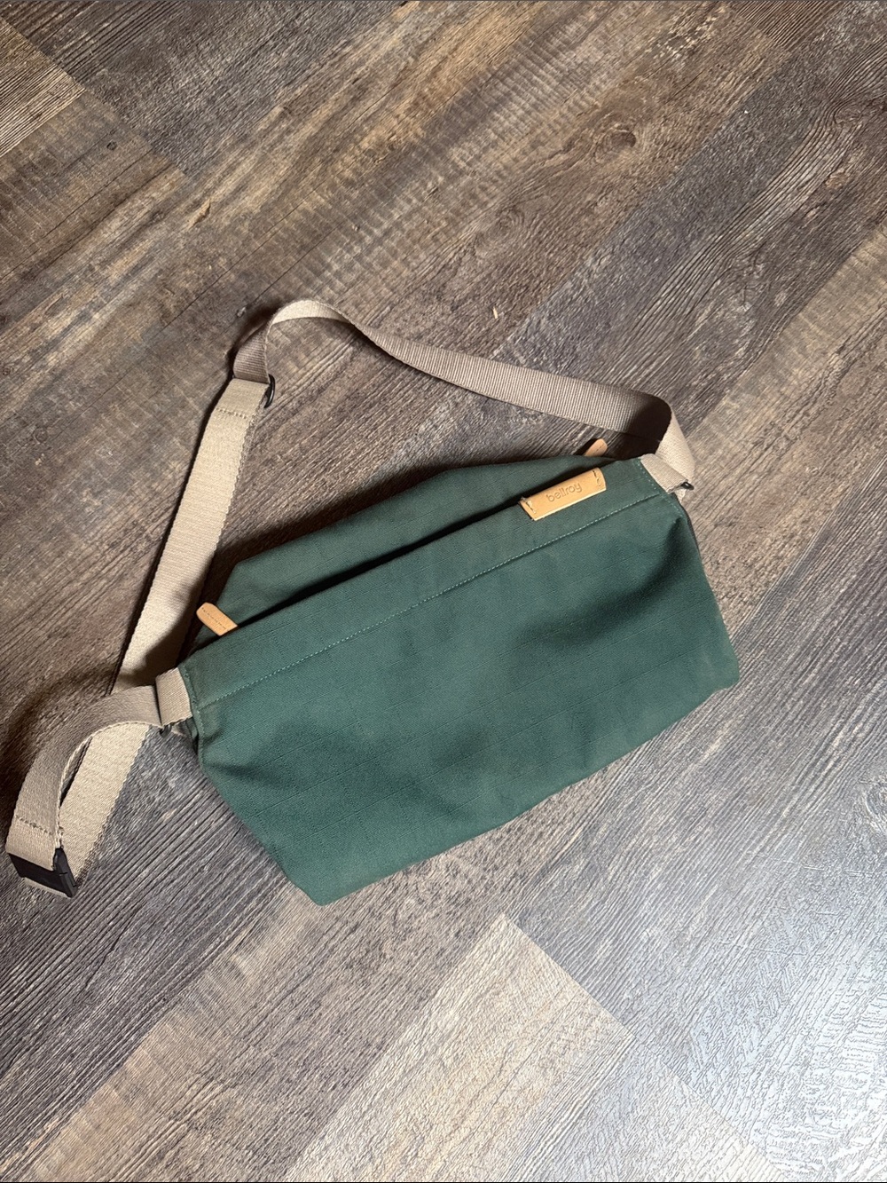 Bellroy Forest Green Canvas Belt Bag with Tan Strap